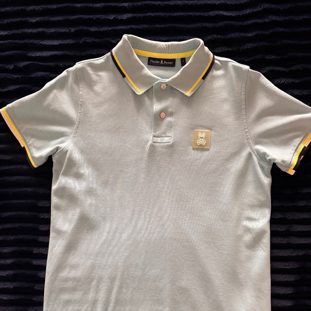 Psycho Bunny Polo Men's Light Blue With Bright Yellow And Black Accents